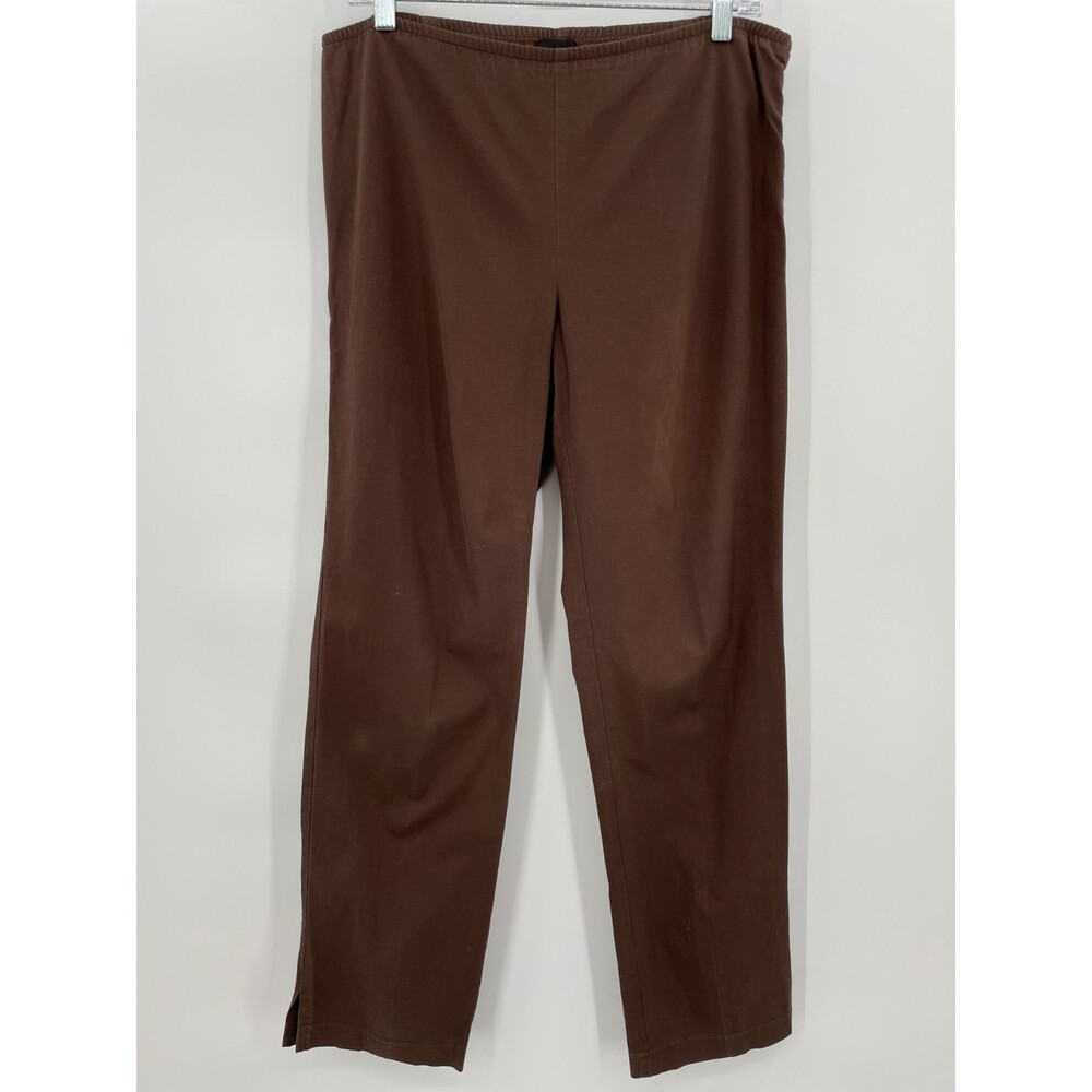 EILEEN FISHER Brown Cotton Pull On Side Zip Lightweight Trouser Pants Size XS